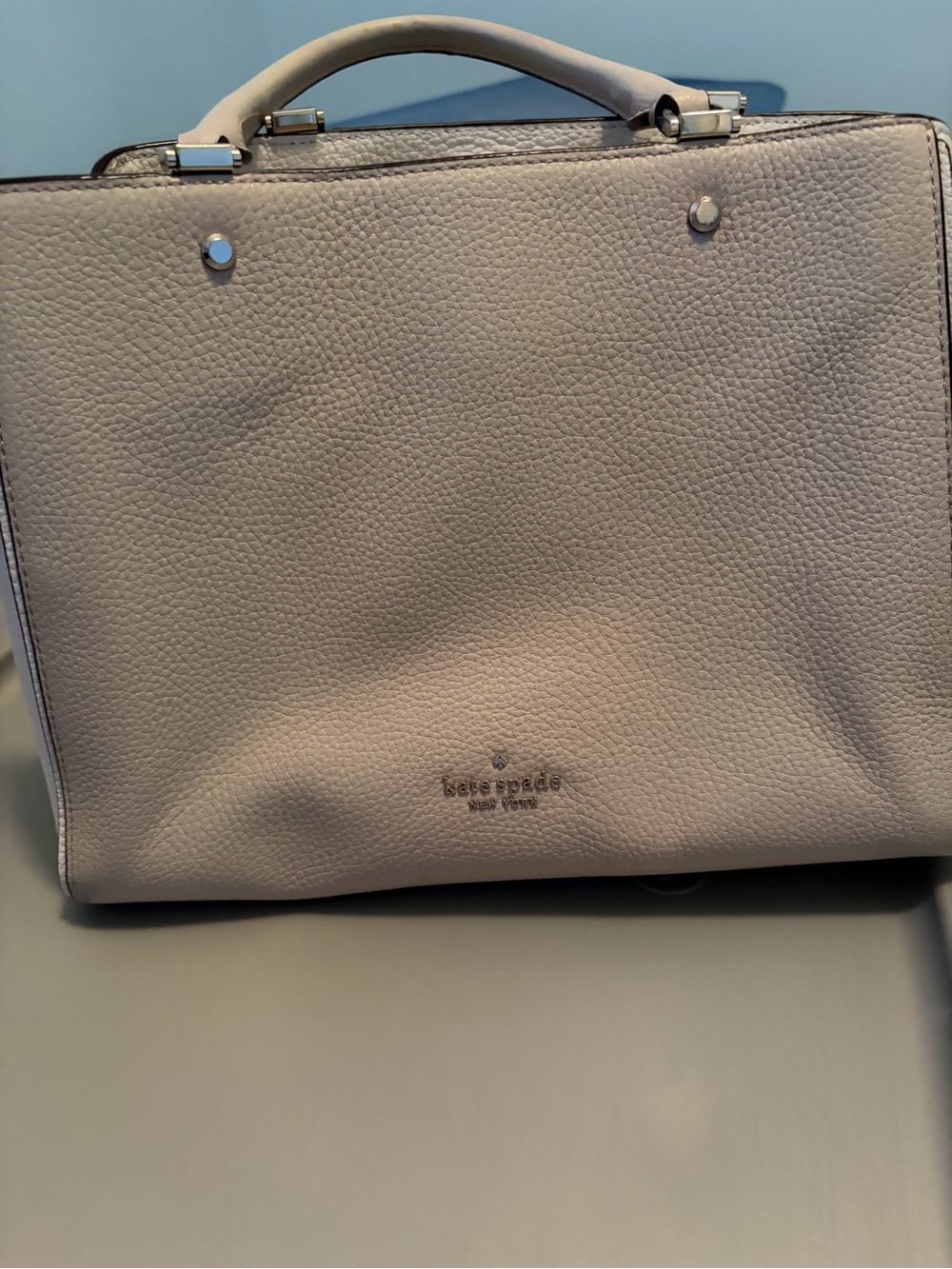 kate spade Pebbled Leather Satchel two toned tan and off white.